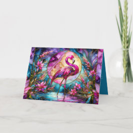 Tarjeta Flamenco Rosa Mosaico de Vidrio Emplomado