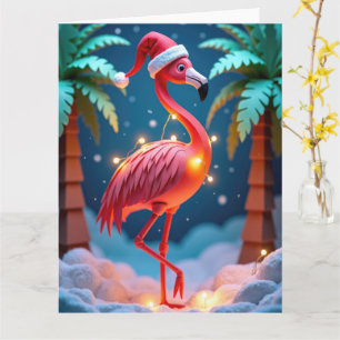 Tarjeta Flamenco Tropical con Luces en Navidad Nevada
