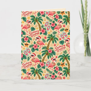 Tarjeta Flamencos y Palmeras Navideñas Tropicales