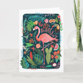 Tarjeta Flamingo azul y rosa moderno pintado Cumpleaños
