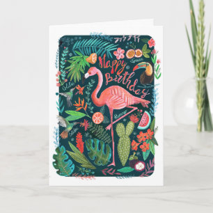 Tarjeta Flamingo azul y rosa moderno pintado Cumpleaños