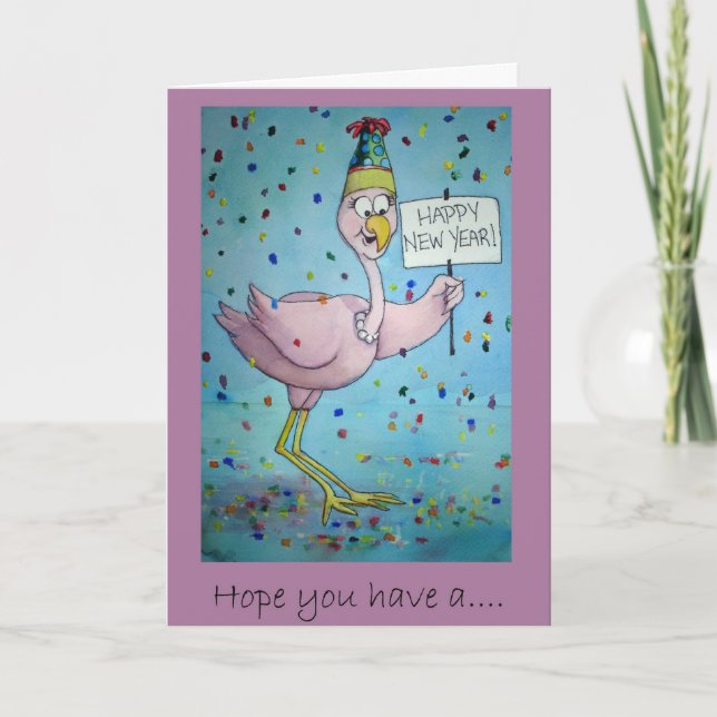 Tarjeta Flamingo Bird Happy Año Nuevo (Anverso)