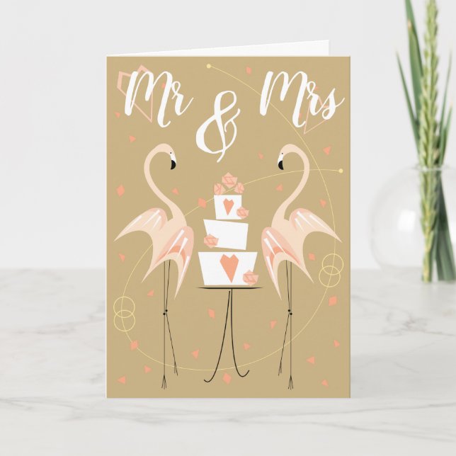 Tarjeta Flamingo Boda Sr. y Sra. Text (Anverso)
