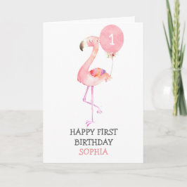 Tarjeta Flamingo Chica Pink Primer cumpleaños primer cumpl