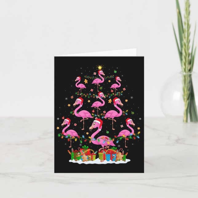 Tarjeta Flamingo Christmas Tree Lights Santa Hat Nk Flamin (Anverso)