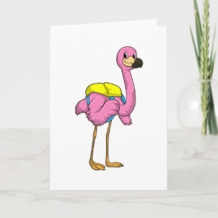 Tarjeta Flamingo como alumno con bolso escolar