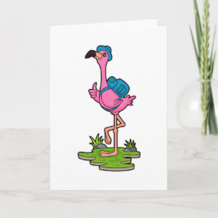 Tarjeta Flamingo como excursionista con mochila