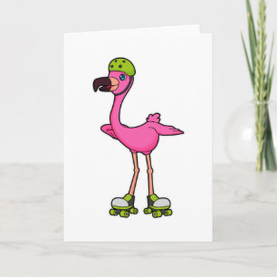 Tarjeta Flamingo como patinador con patines y casco