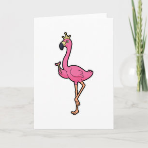 Tarjeta Flamingo como rey con corona y personal