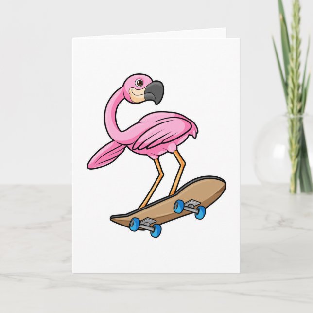 Tarjeta Flamingo como Skater con Skateboard (Anverso)