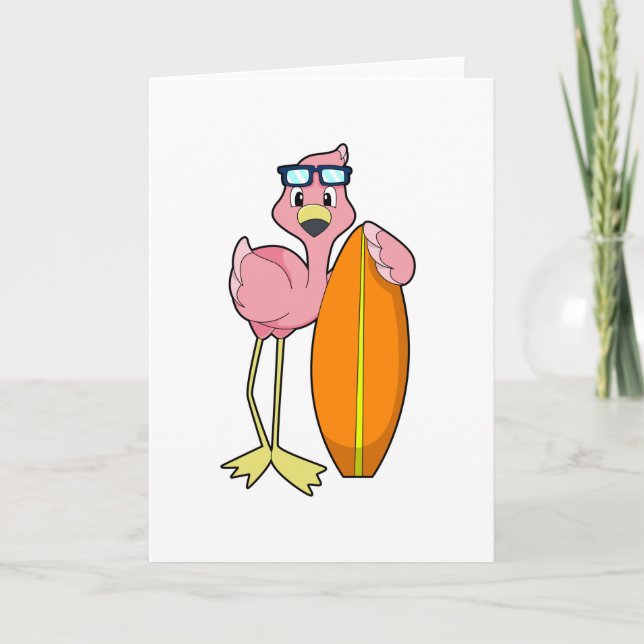 Tarjeta Flamingo como surfista con tabla de surf.PNG (Anverso)