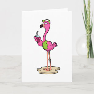 Tarjeta Flamingo con gafas de sol y gorra