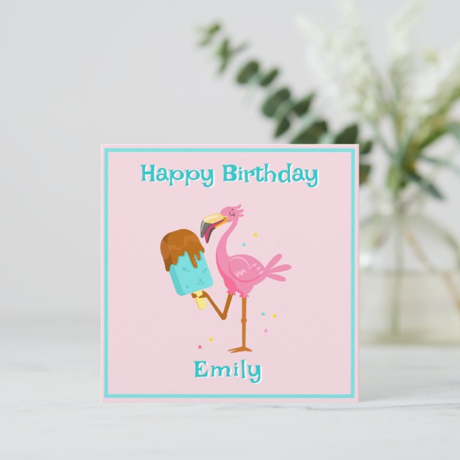 Tarjeta Flamingo con hielo Lolly (Anverso de pie)