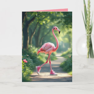 Tarjeta Flamingo de cumpleaños con audífonos y zapatillas