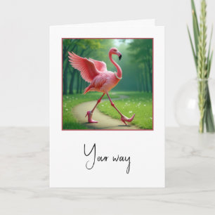 Tarjeta Flamingo de cumpleaños con perlas y bombas