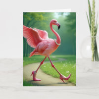 Flamingo de cumpleaños con tacones altos y perlas