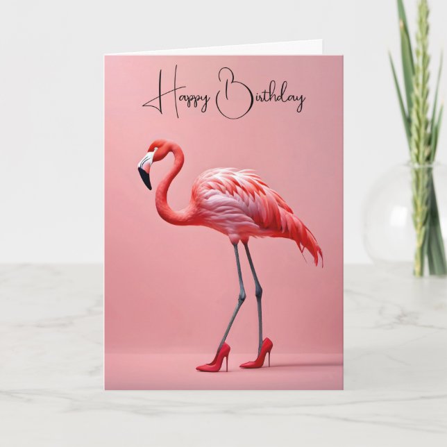 Tarjeta Flamingo De Cumpleaños Con Zapatos Rojos (Anverso)