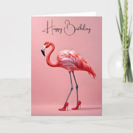 Tarjeta Flamingo De Cumpleaños Con Zapatos Rojos