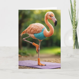 Tarjeta Flamingo de cumpleaños en una rosa de yoga