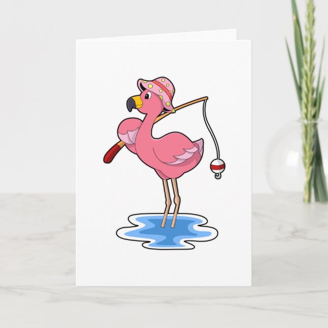 Tarjeta Flamingo en la pesca con barra de pesca (Anverso)