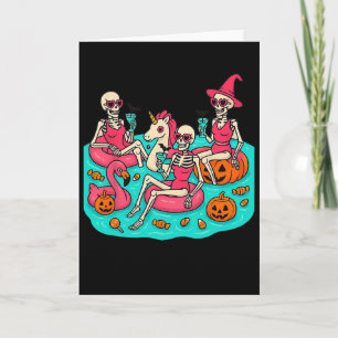 Tarjeta Flamingo Esqueleto de Summerween solo esperando Ha