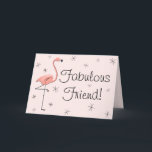 Tarjeta Flamingo Fabulous Friend<br><div class="desc">Diseño inspirado en el siglo XX con un toque retro con flamencos rosas y estrellas de fondo rosa pálido. Un diseño de personalizable para que puedas personalizar con tu propio texto,  imágenes e ideas. Imagen original de arte digital creada por Jess Perry en QuirkyChic Retro.</div>