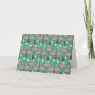 Tarjeta Flamingo floral sin soldadura patrón rosa verde
