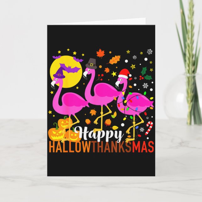 Tarjeta Flamingo Halloween Thanksgiving Christmas Hallowth (Anverso)