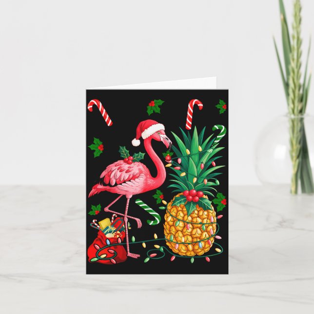 Tarjeta Flamingo Hawaiian Ne Christmas Lights Xmas  (Anverso)