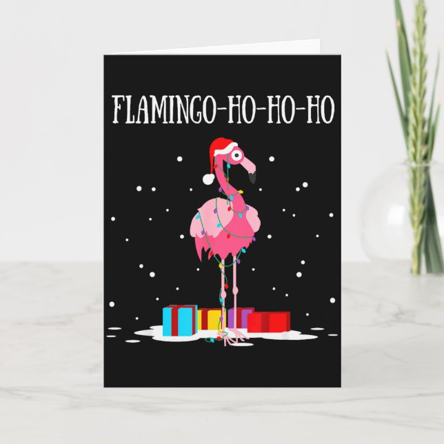 Tarjeta Flamingo Ho Ho Ho Nk Christmas Tree Lights Chain X (Anverso)