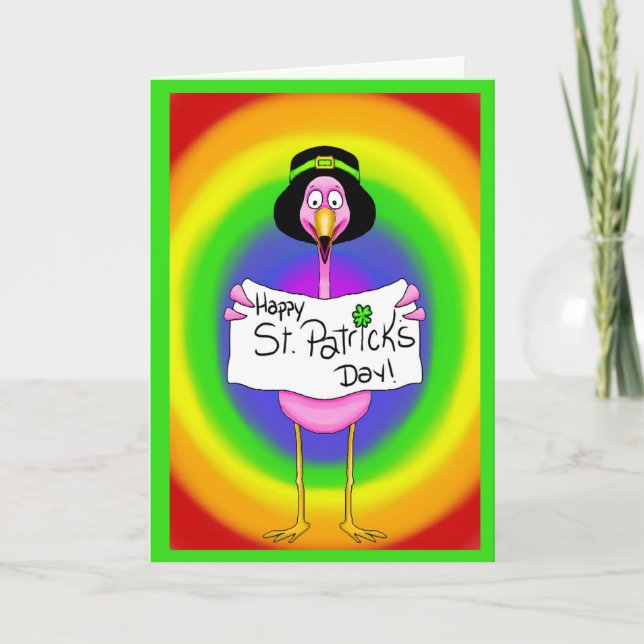 Tarjeta Flamingo Irish St. Patrick's Day Card Rainbow (Anverso)