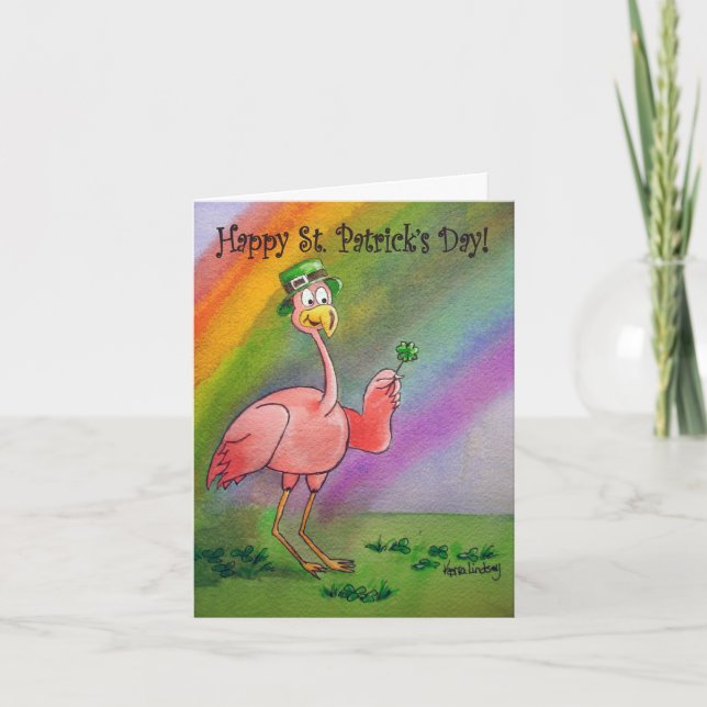 Tarjeta Flamingo Line Happy St. Patrick's Day Lucky Irish (Anverso)