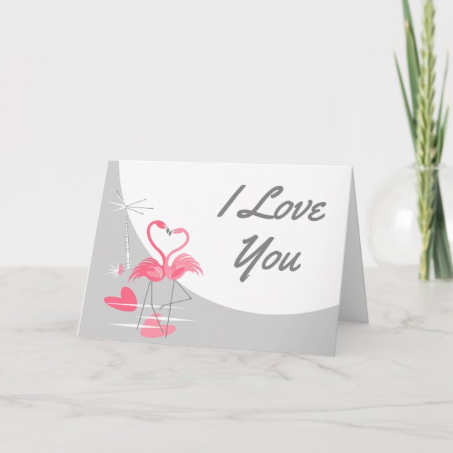 Tarjeta Flamingo Love Large Moon I Love You Text (Anverso)