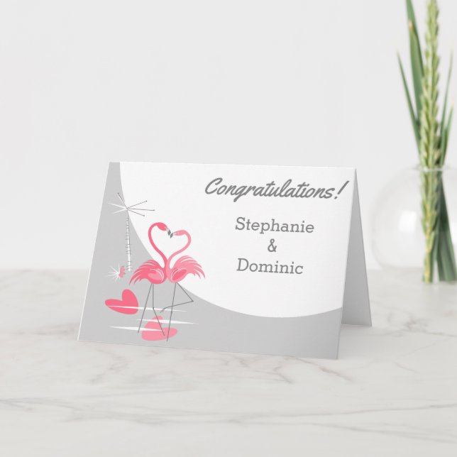 Tarjeta Flamingo Love Moon Felicitaciones Nombres (Anverso)