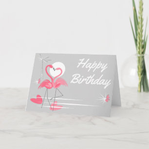 Tarjeta Flamingo Love Side Happy Birday