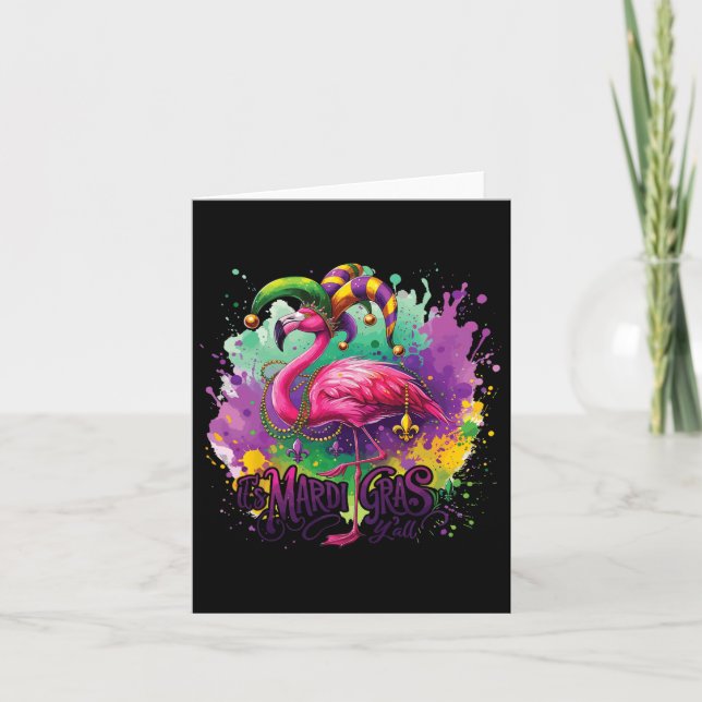 Tarjeta Flamingo Mardi Gras Fiesta del Carnaval (Anverso)