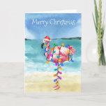 Tarjeta Flamingo Navidades Tropical Beach<br><div class="desc">Este diseño puede ser personalizado en el área proporcionada cambiando la foto y/o el texto. O puede personalizarse haciendo clic en Personalizar esta plantilla y, a continuación, eligiendo la opción de hacer clic en el personalizar y eliminando o cambiando el color del fondo, agregando texto, cambiando el color o estilo...</div>