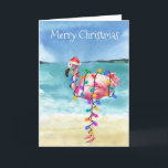 Tarjeta Flamingo Navidades Tropical Beach<br><div class="desc">Este diseño puede ser personalizado en el área proporcionada cambiando la foto y/o el texto. O puede personalizarse haciendo clic en Personalizar esta plantilla y, a continuación, eligiendo la opción de hacer clic en el personalizar y eliminando o cambiando el color del fondo, agregando texto, cambiando el color o estilo...</div>