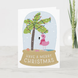 Tarjeta Flamingo Nieve Globe Beach Feliz Navidad
