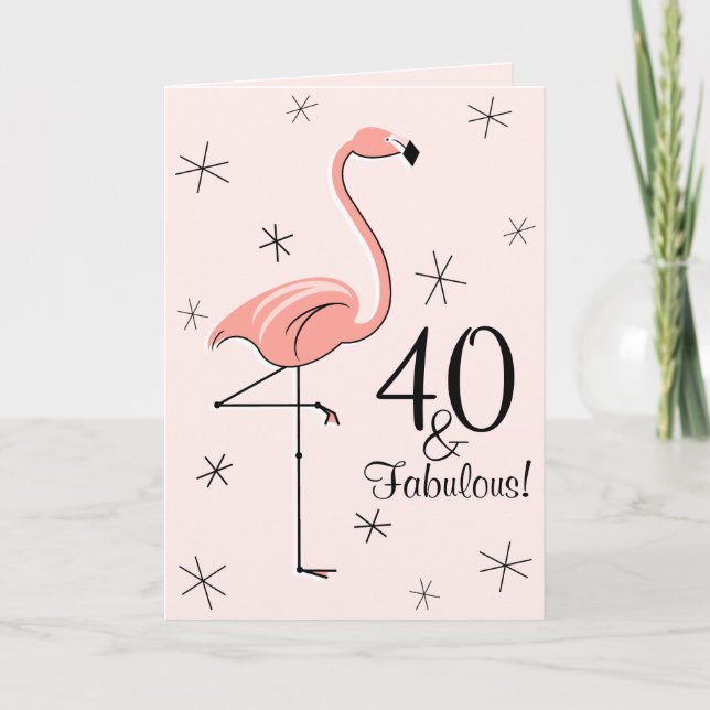 Tarjeta Flamingo Pink 40 y Fabulous! cumpleaños vertical (Anverso)