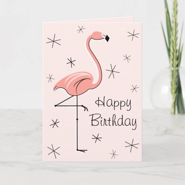 Tarjeta Flamingo Pink Happy Birday front texto vertical (Anverso)