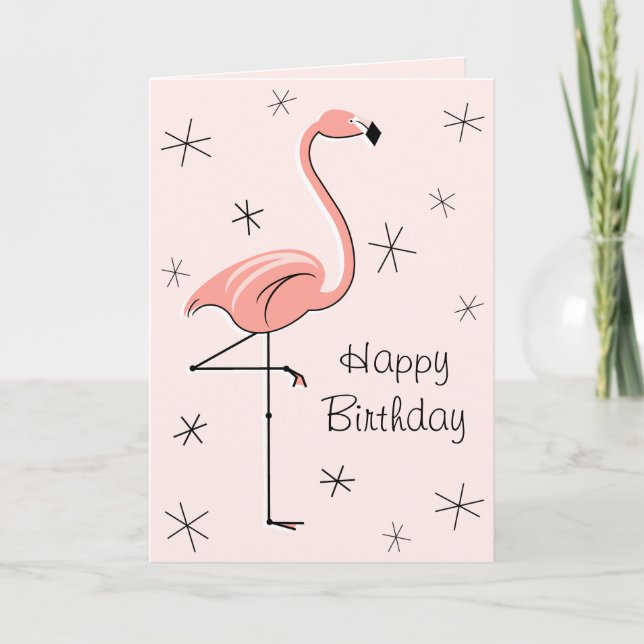 Tarjeta Flamingo Pink Happy Birday front texto vertical (Anverso)
