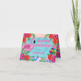 Tarjeta Flamingo Pool Fiesta Pink Happy Birday