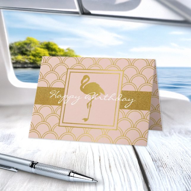 Tarjeta Flamingo Purpurina rosa y oro moderno Cumpleaños (Subido por el creador)