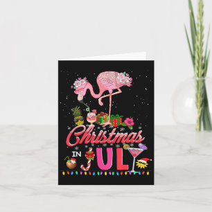 Tarjeta Flamingo Rosa En Navidades De Santa Hat En Julio