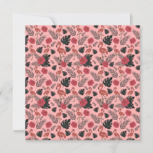 Tarjeta Flamingo rosa sin costura flores patrón y hojas