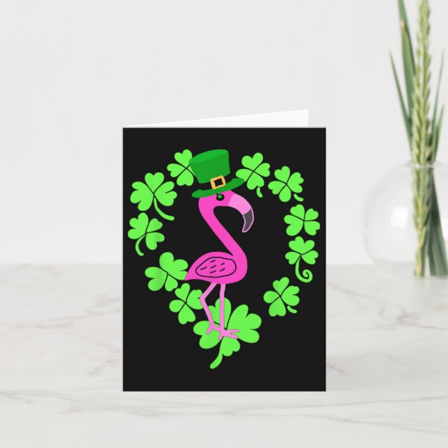 Tarjeta Flamingo Shamrock St Patricks Day Animal (Anverso)