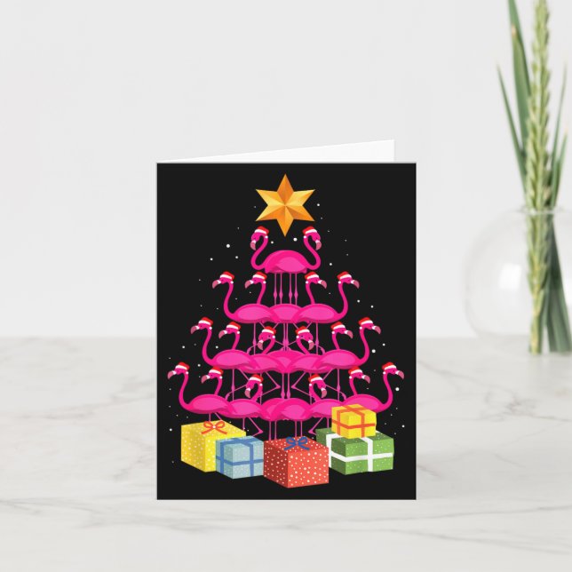 Tarjeta Flamingo Tree Funny Ugly Christmas  (Anverso)