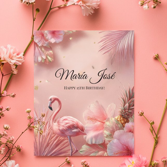 Tarjeta Flamingo tropical Quinceañera, personalizado (Subido por el creador)