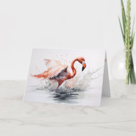 Tarjeta Flamingo volando fuera del agua